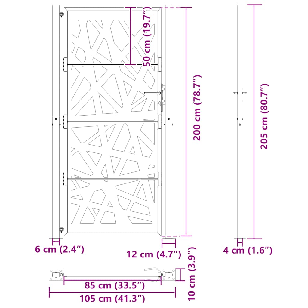 Poort met lichtontwerp 105x205 cm weervast staal