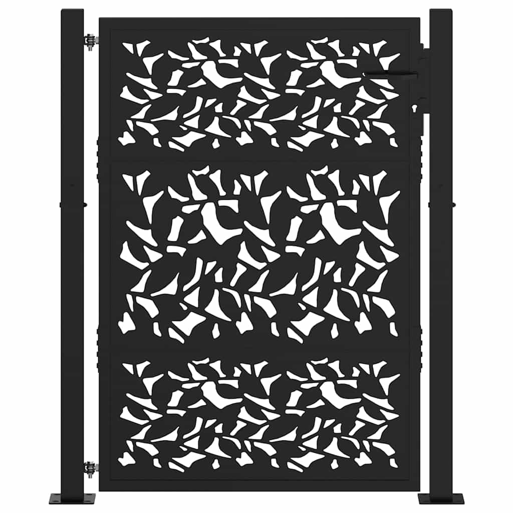 Poort met bladontwerp 105x130 cm staal zwart