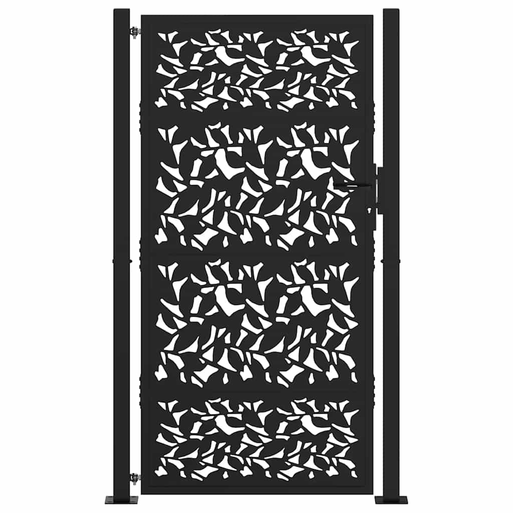 Poort met bladontwerp 105x180 cm staal zwart
