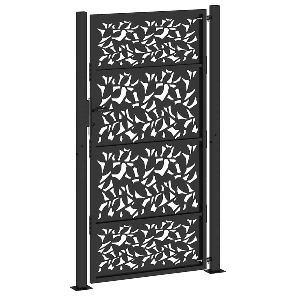 Poort met bladontwerp 105x180 cm staal zwart