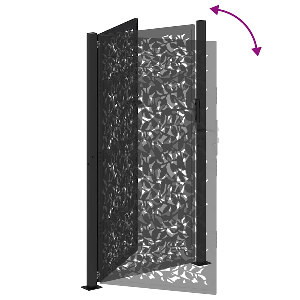 Poort met bladontwerp 105x180 cm staal zwart