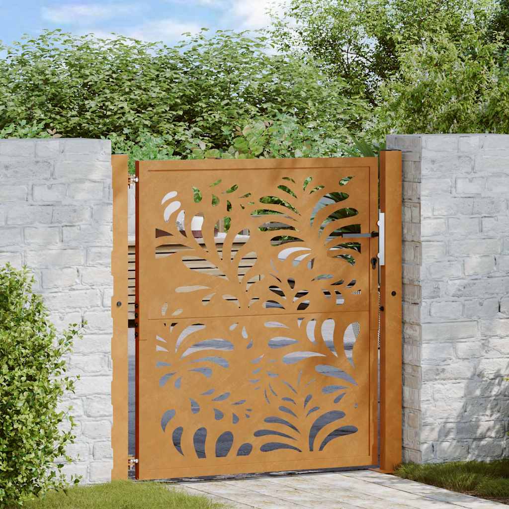 Poort Met Golfontwerp Weervast Staal 105 x 105 cm Cortenstaal/Bruin