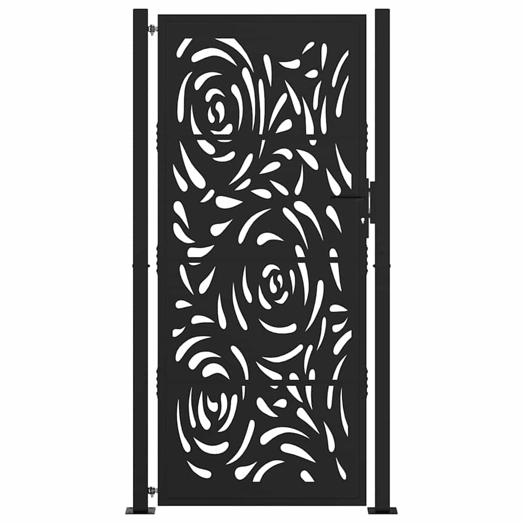 Poort met vlamontwerp 105x205 cm staal zwart