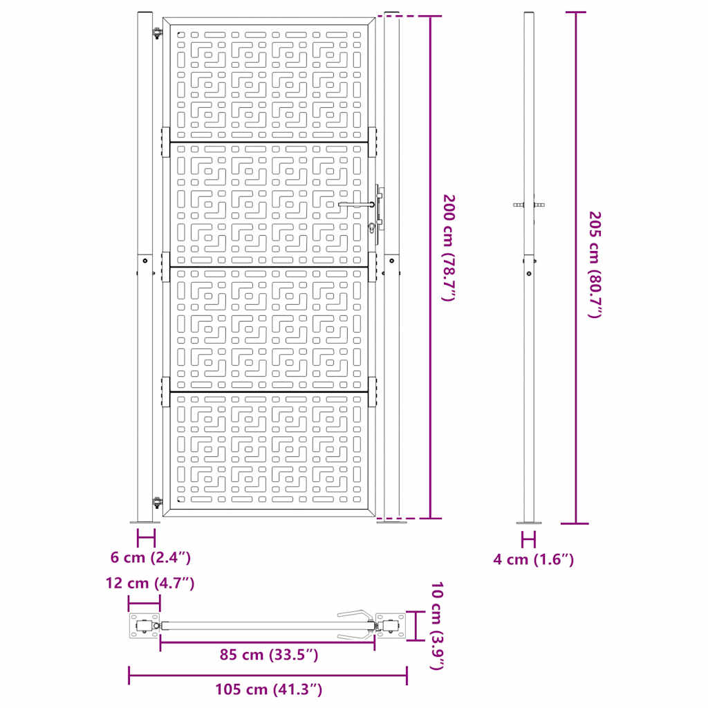 Poort met kruisontwerp 105x205 cm weervast staal