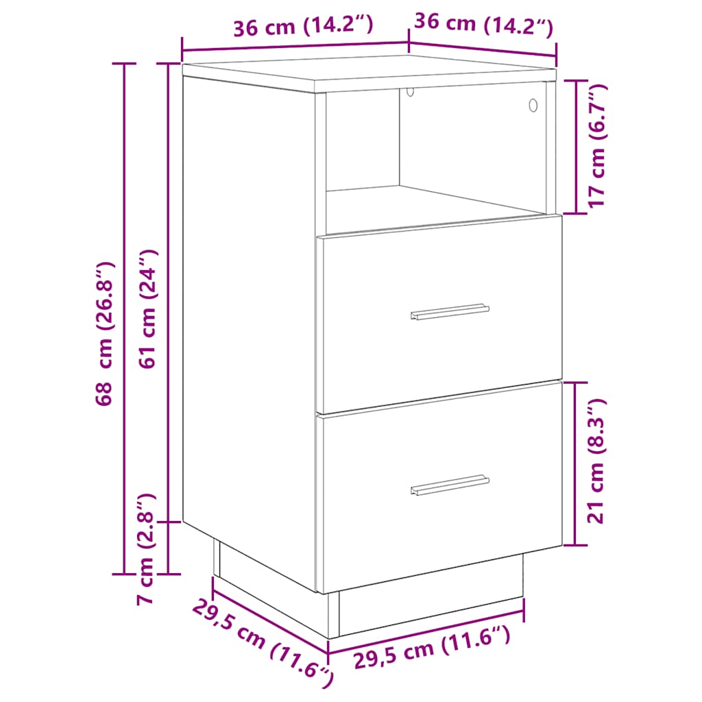 Nachtkastjes 2 st met 2 lades 36x36x68 cm wit
