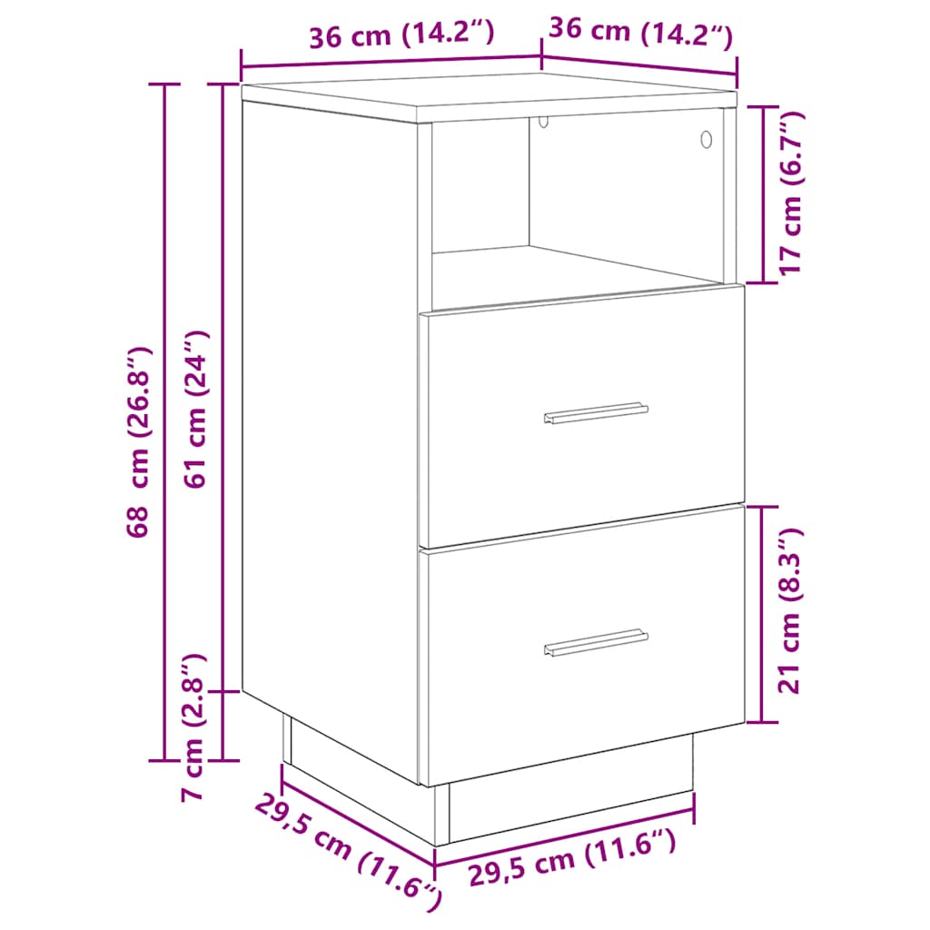 Nachtkastjes 2 st met 2 lades 36x36x68 cm zwart