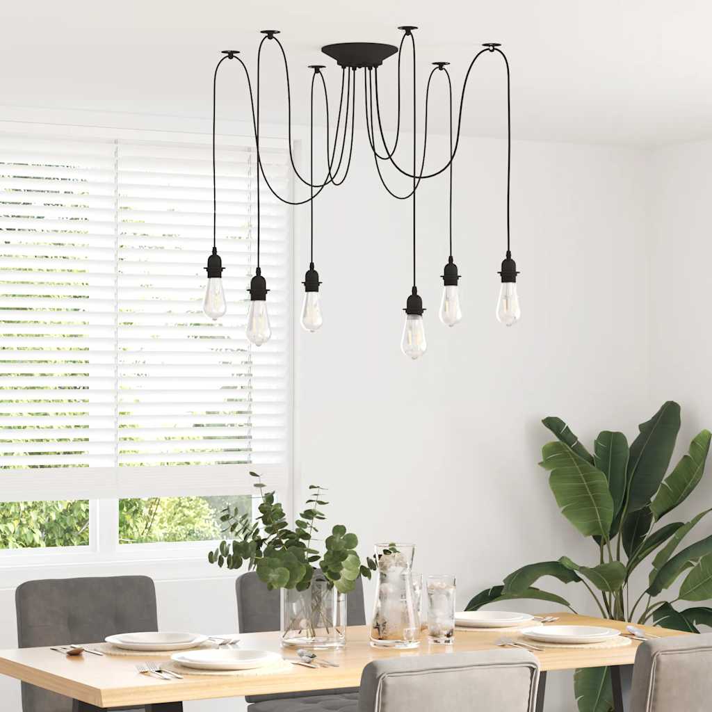 Hanglamp met 6 lamphouders E27 metaal zwart