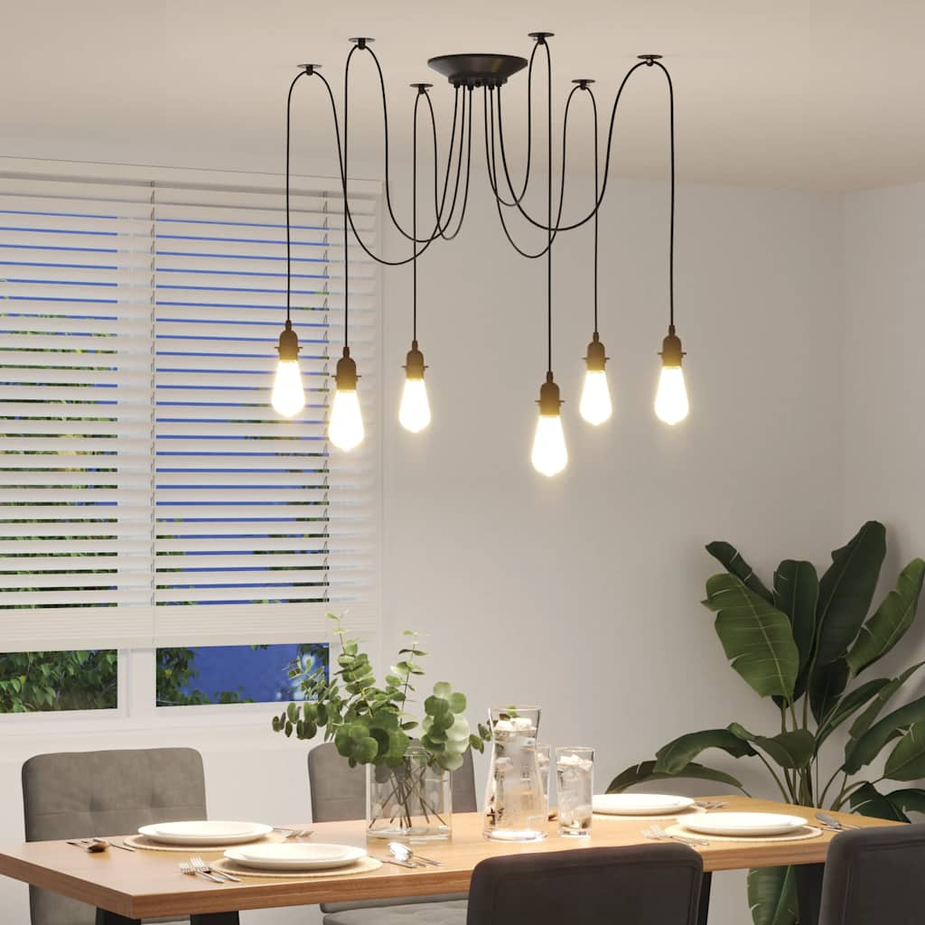 Hanglamp met 6 lamphouders E27 metaal zwart