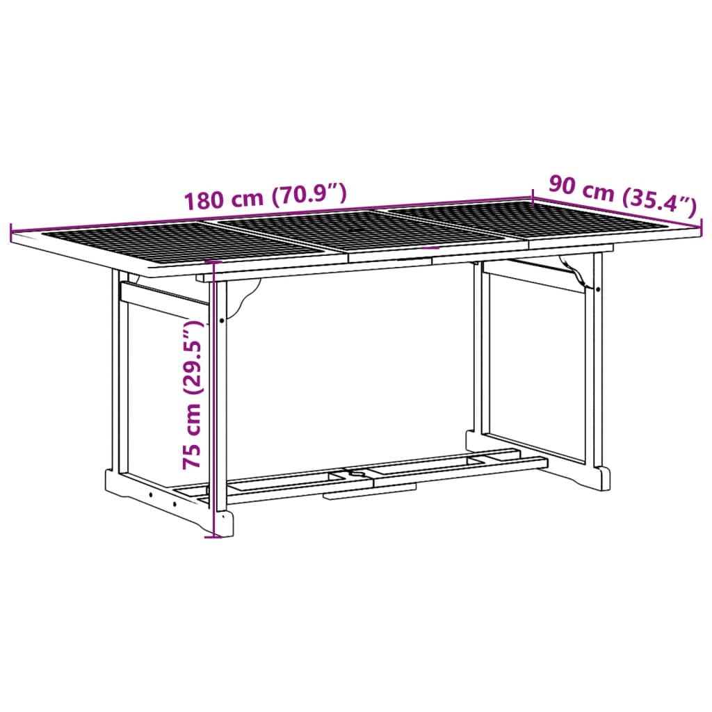 7-delige Tuinset 180x90x75 cm massief acaciahout