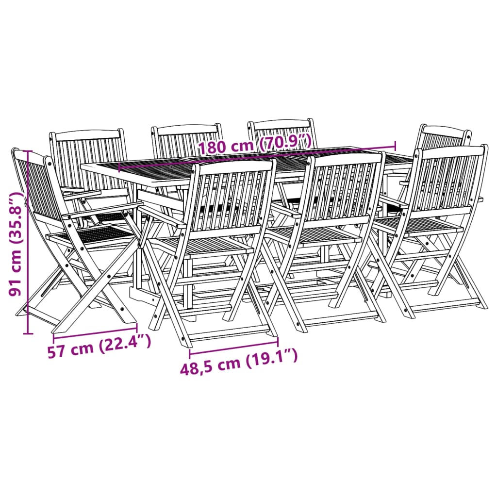 9-delige Tuinset 180x90x75 cm massief acaciahout