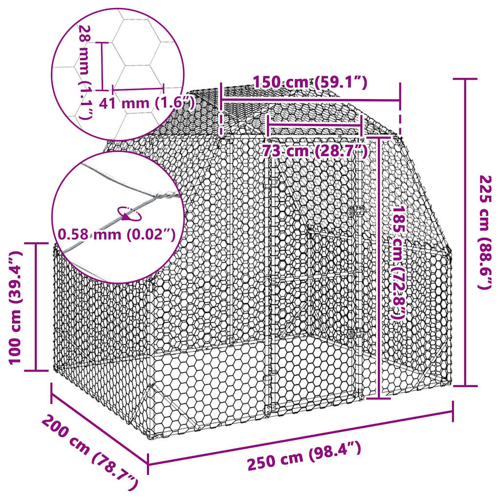 Kippenren 2,5x2x2,25 m gegalvaniseerd staal