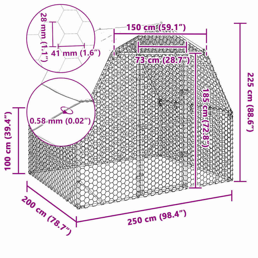 Kippenren met dak 2,5x2x2,25 m gegalvaniseerd staal
