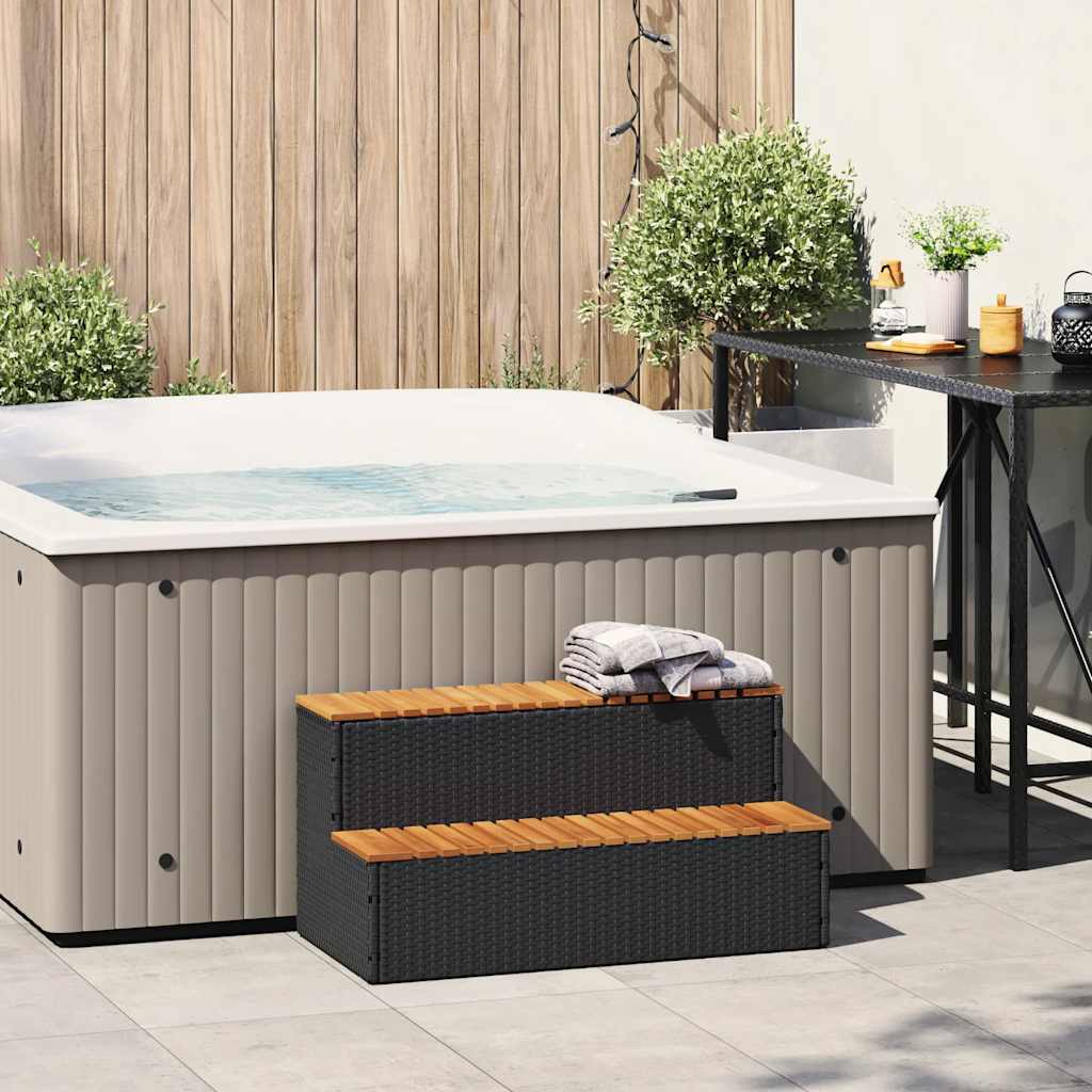 Hottub-opstap 100x50x50,5 cm poly rattan&massief acaciahout