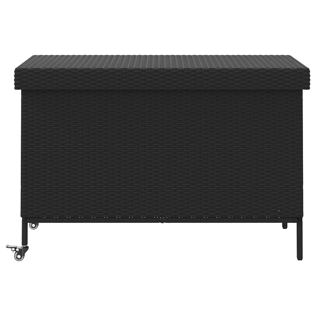 Tuinbox met wielen 110x55x73 cm poly rattan zwart