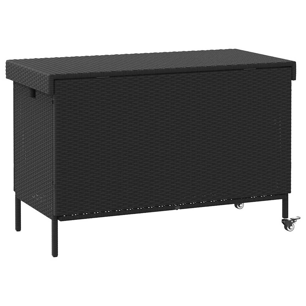 Tuinbox met wielen 110x55x73 cm poly rattan zwart