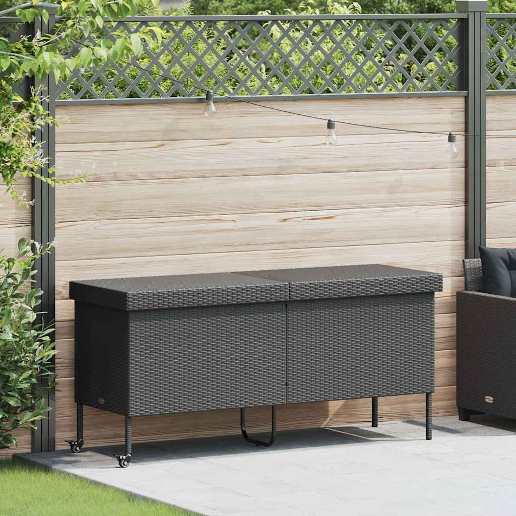 Tuinbox met wielen 160x55x75 cm poly rattan zwart