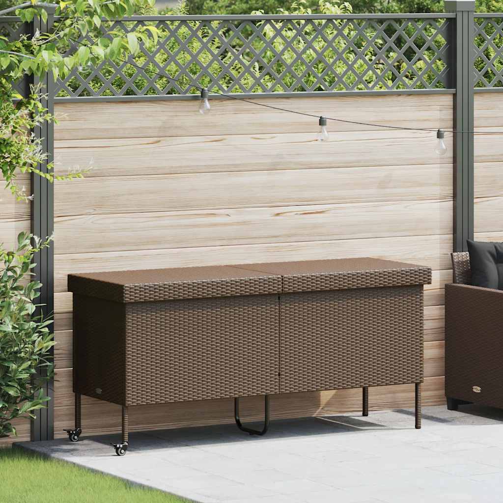 Tuinbox met wielen 160x55x75 cm poly rattan bruin