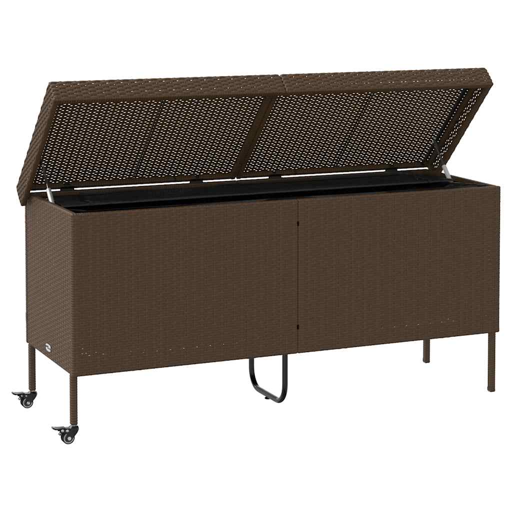 Tuinbox met wielen 160x55x75 cm poly rattan bruin