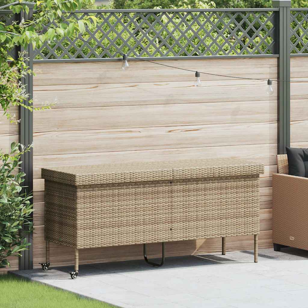 Tuinbox met wielen 160x55x75 cm poly rattan beige