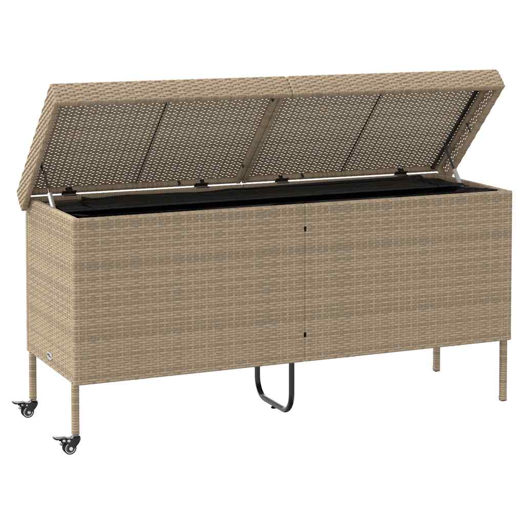 Tuinbox met wielen 160x55x75 cm poly rattan beige