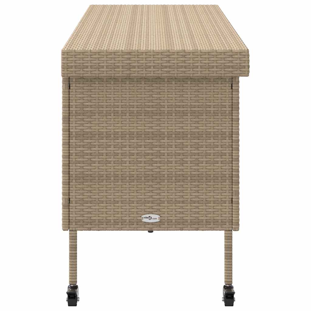 Tuinbox met wielen 160x55x75 cm poly rattan beige