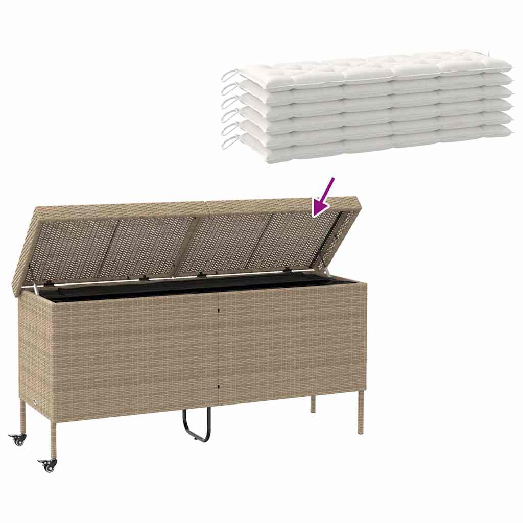 Tuinbox met wielen 160x55x75 cm poly rattan beige