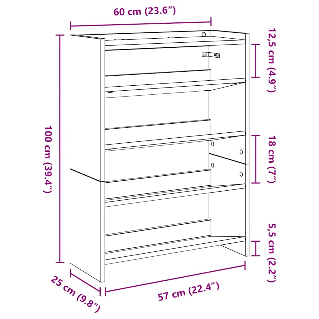 Schoenenrek 80x25x61,5 cm bewerkt hout zwart