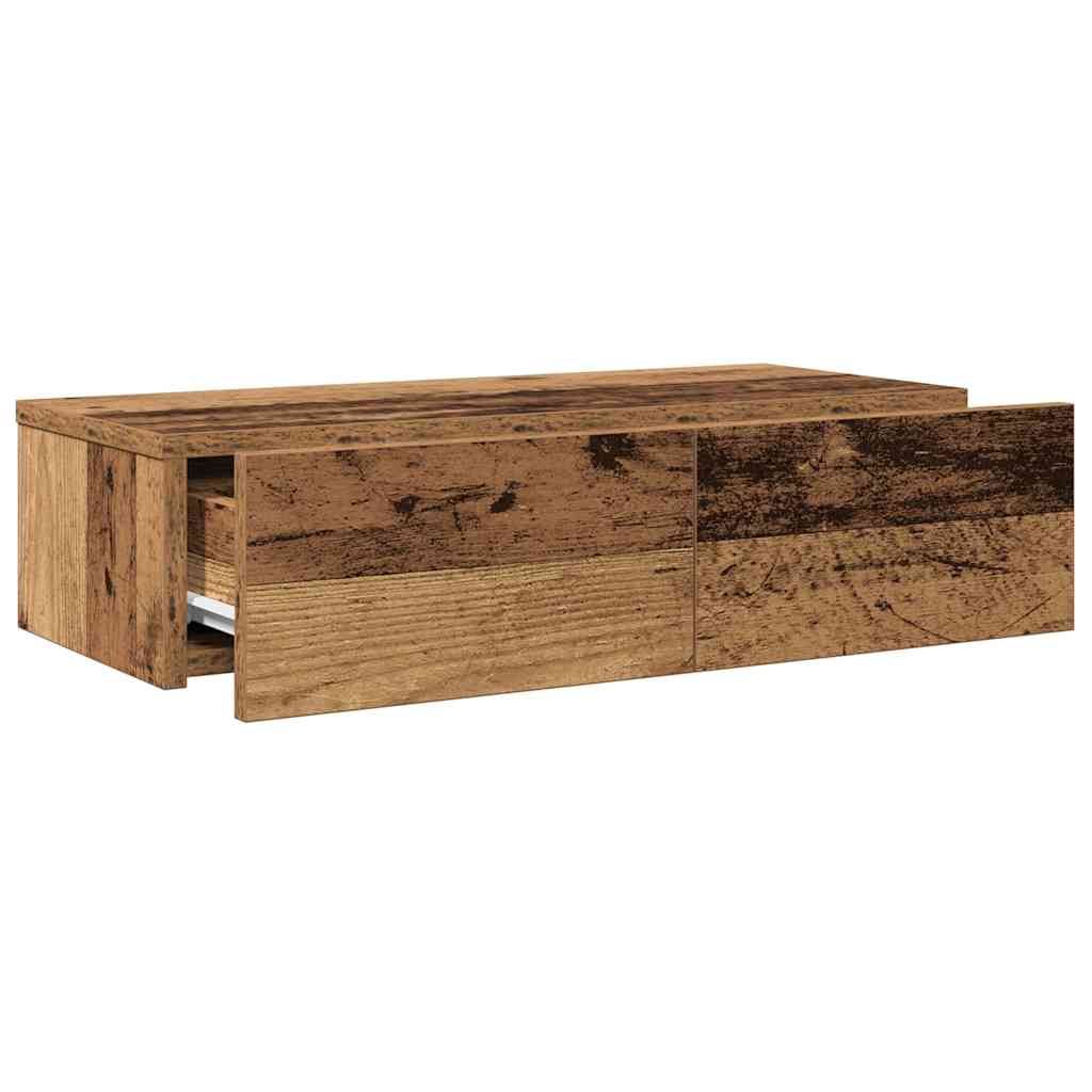 Wandschap met lades 60x26,5x15 cm bewerkt hout oud houtkleurig