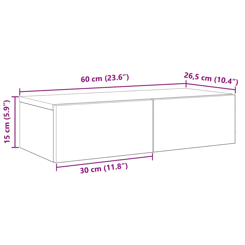 Wandschap met lades 60x26,5x15 cm bewerkt hout oud houtkleurig