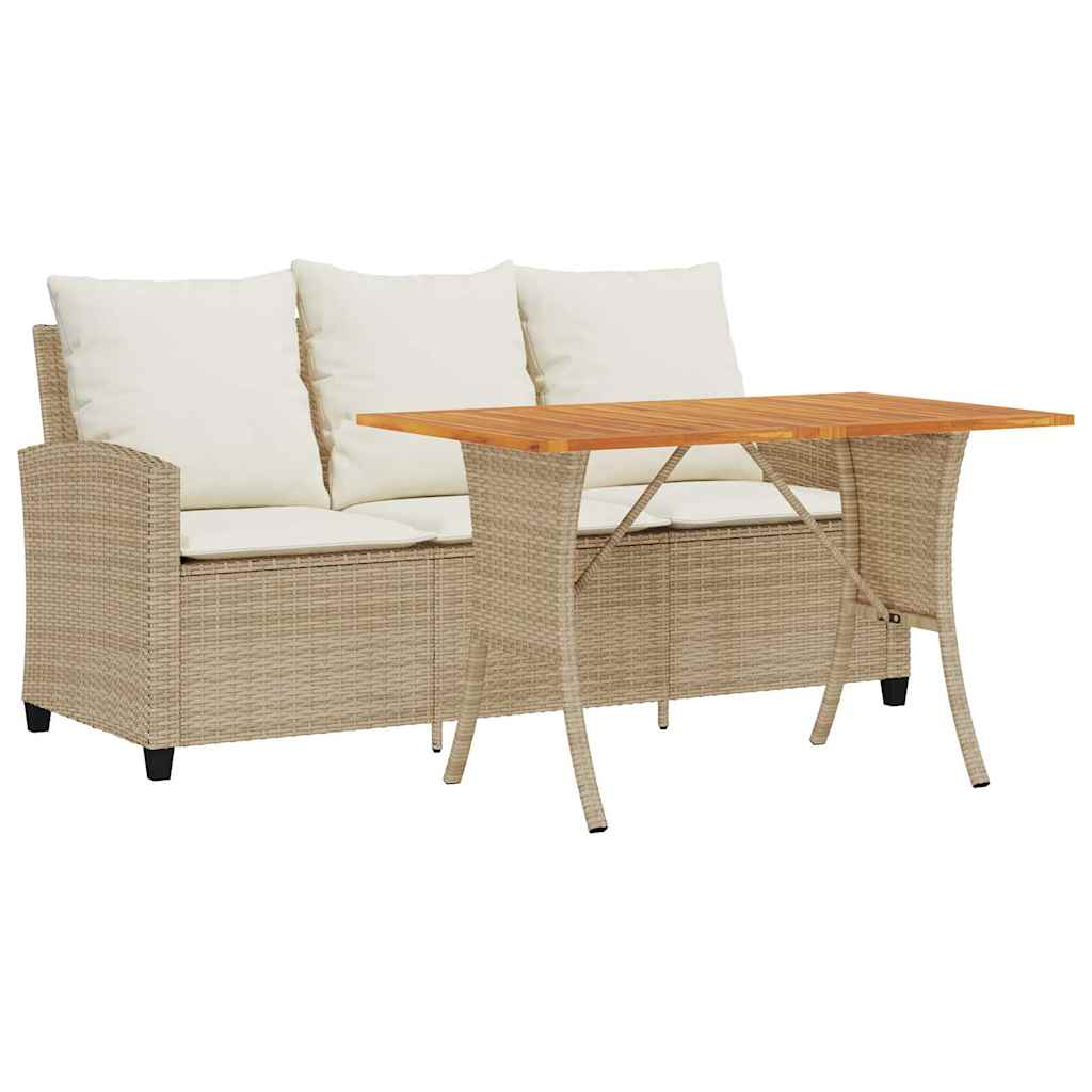 Tuinbank 3-zits met kussens & tafel poly rattan beige