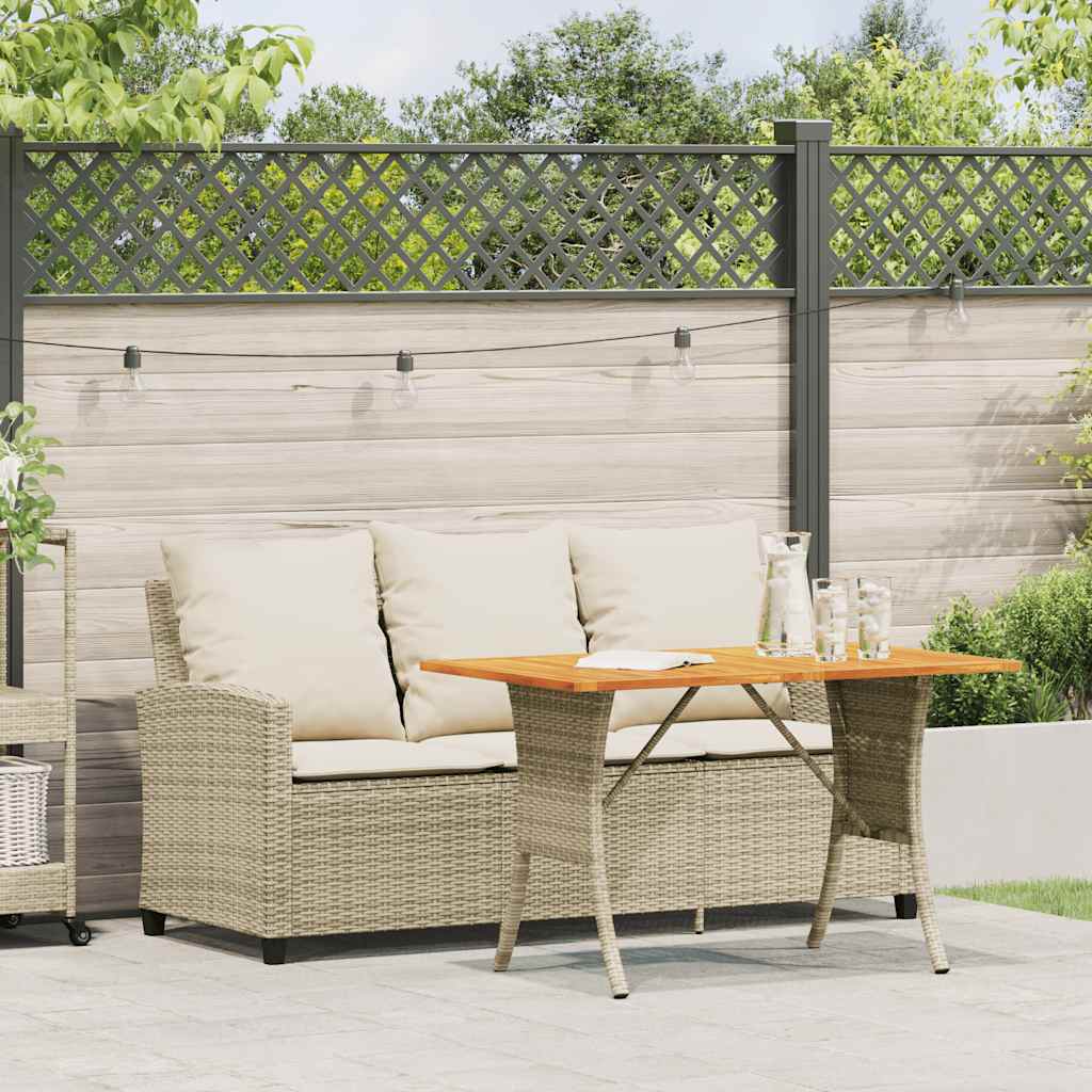 Tuinbank 3-zits met kussens & tafel poly rattan beige