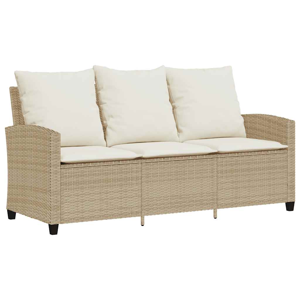 Tuinbank 3-zits met kussens & tafel poly rattan beige