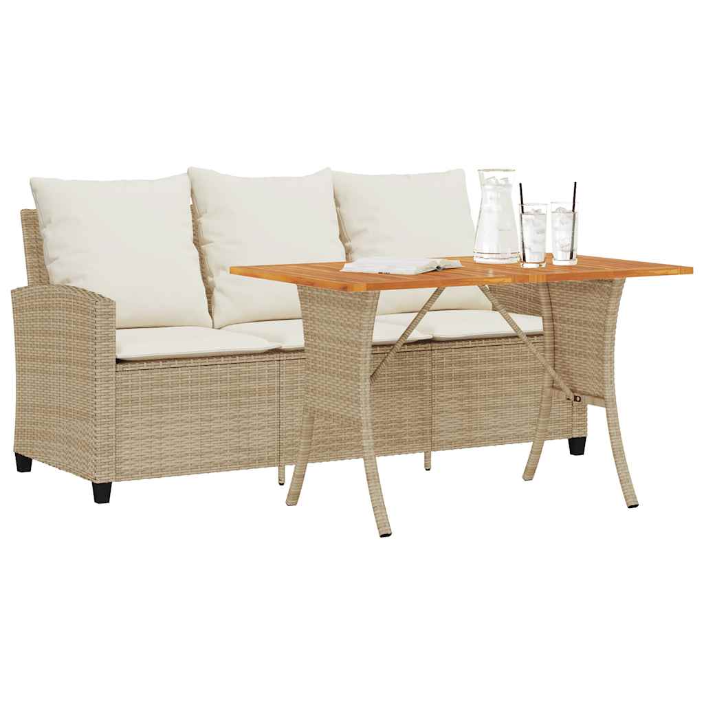 Tuinbank 3-zits met kussens & tafel poly rattan beige