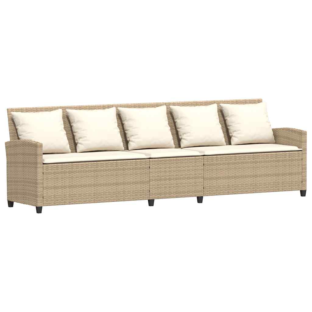 Tuinbank 5-zits met kussens poly rattan beige