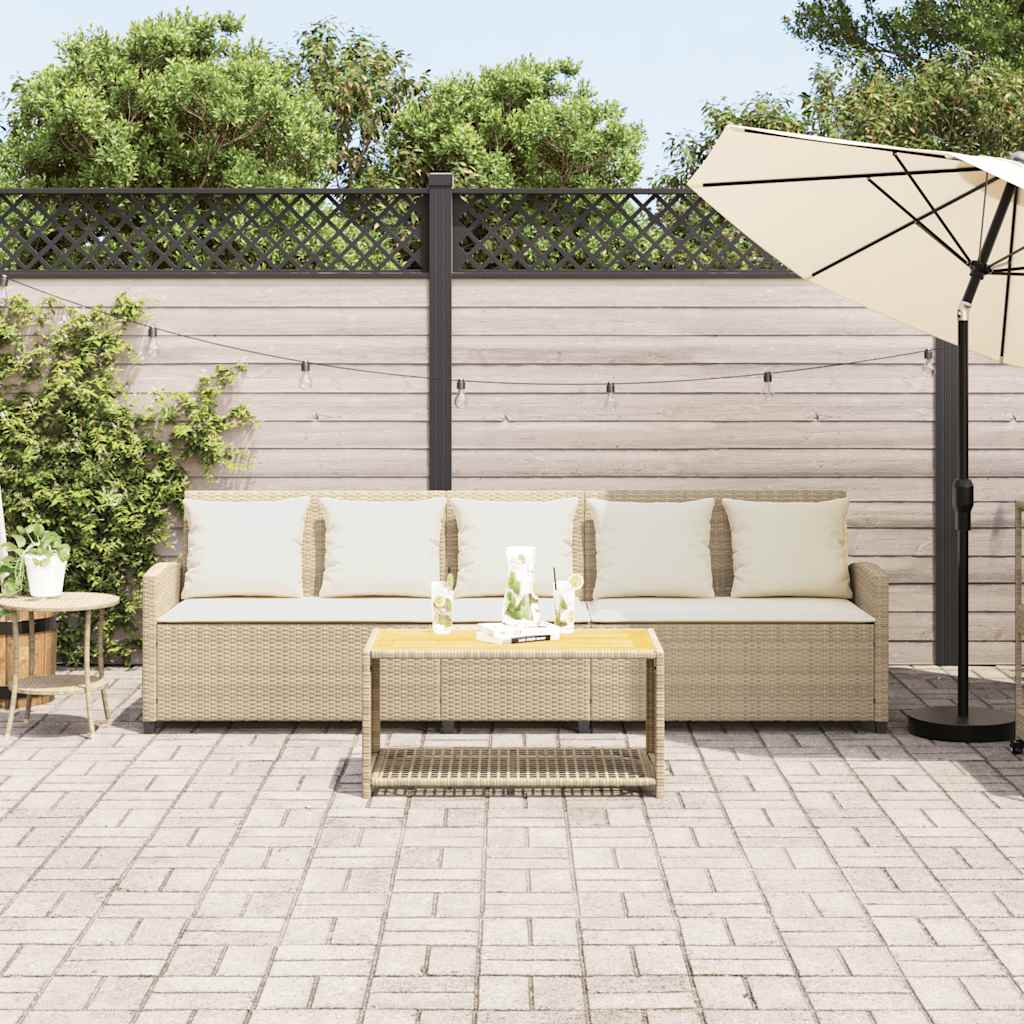 Tuinbank 5-zits met kussens poly rattan beige