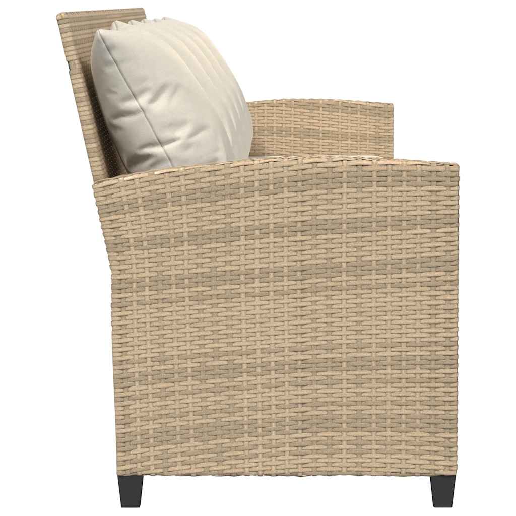 Tuinbank 5-zits met kussens poly rattan beige