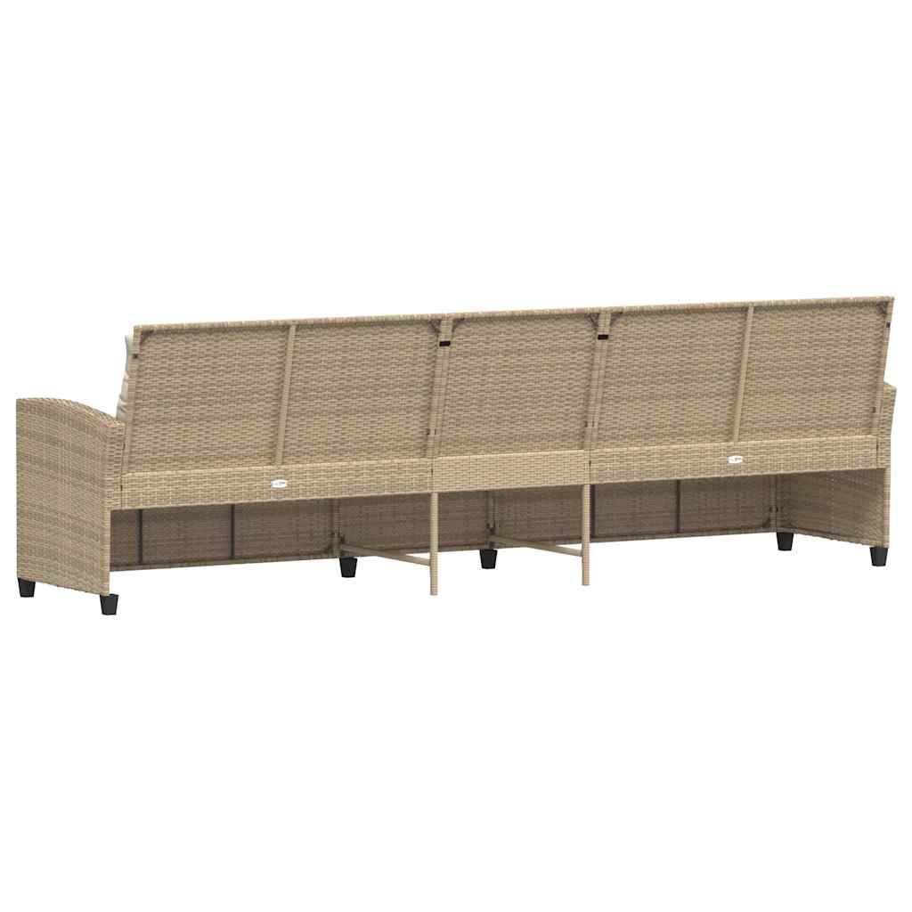 Tuinbank 5-zits met kussens poly rattan beige