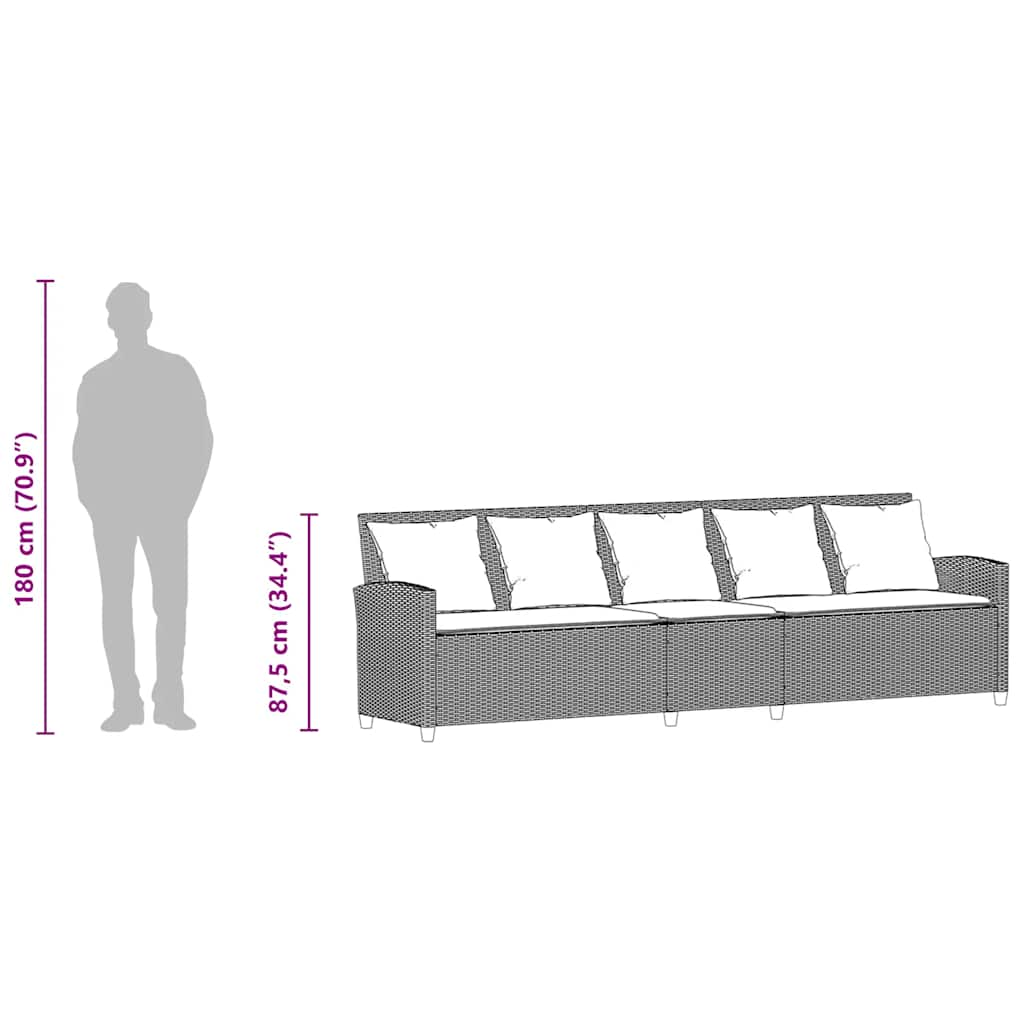 Tuinbank 5-zits met kussens poly rattan bruin