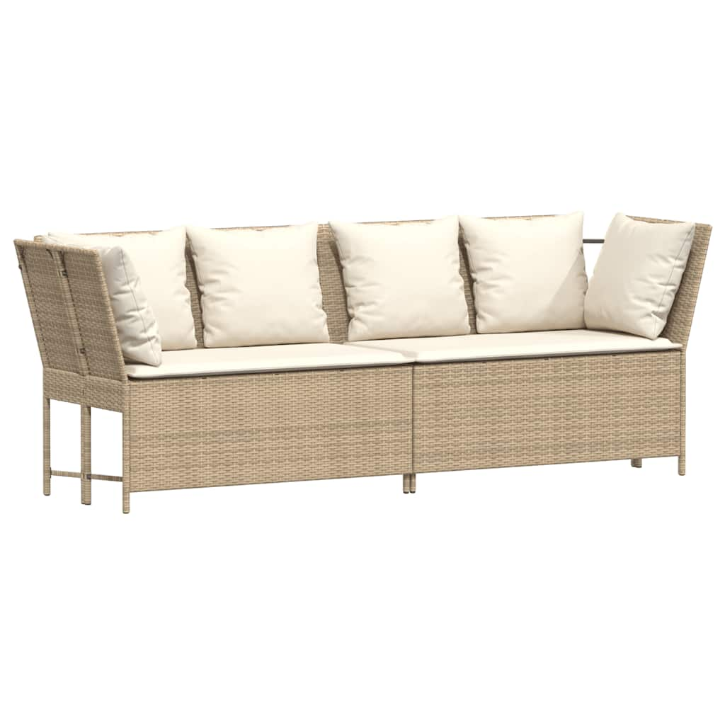 Tuinbank met kussens poly rattan beige