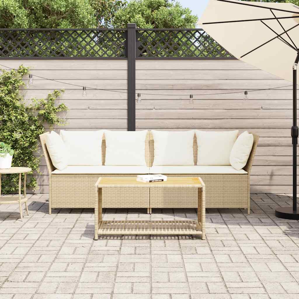 Tuinbank met kussens poly rattan beige