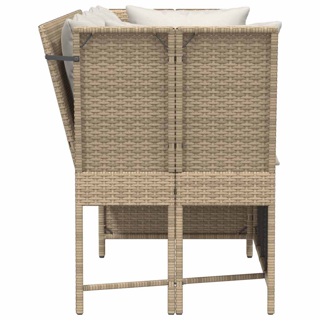 Tuinbank met kussens poly rattan beige