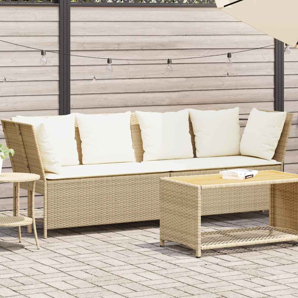 Tuinbank met kussens poly rattan beige