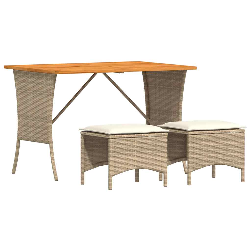 3-delige Tuinset met kussens poly rattan beige