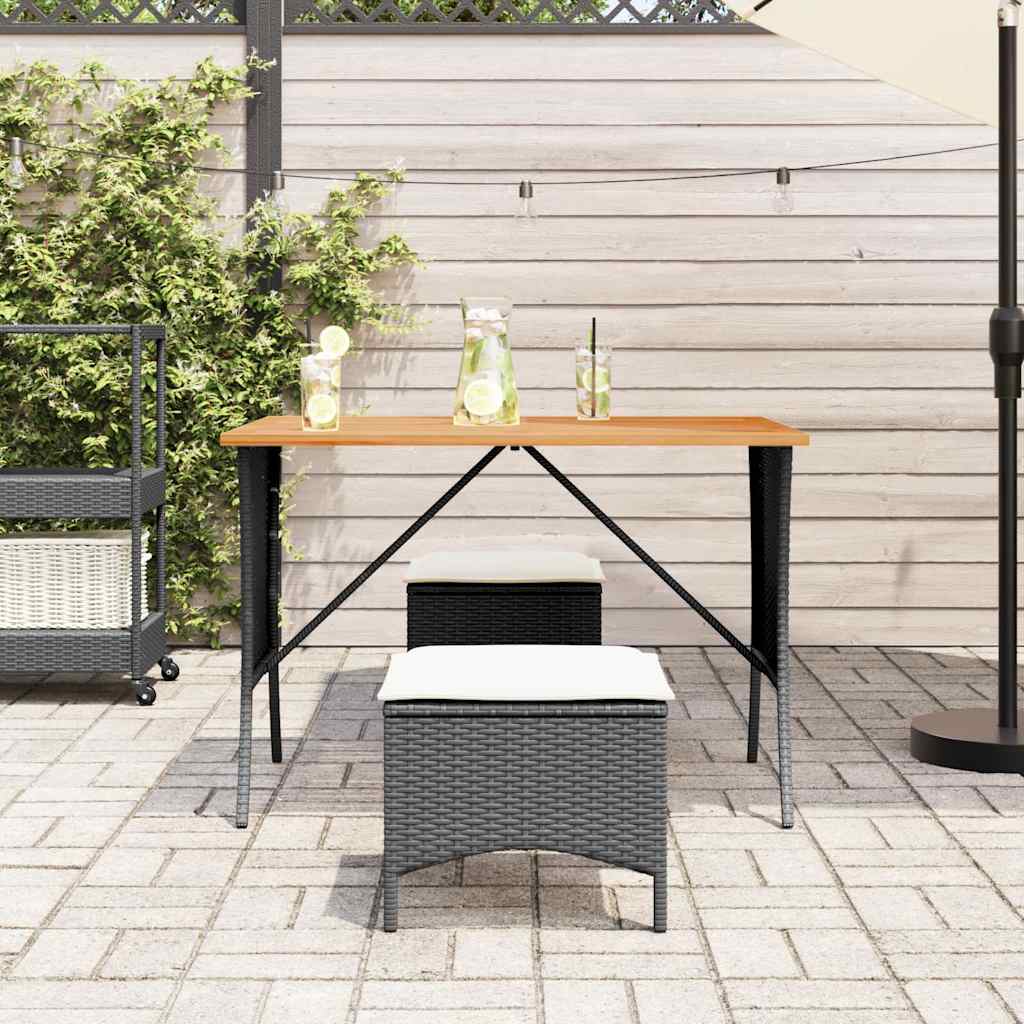 Tuintafel met acaciahouten blad 105x75x72 cm poly rattan zwart