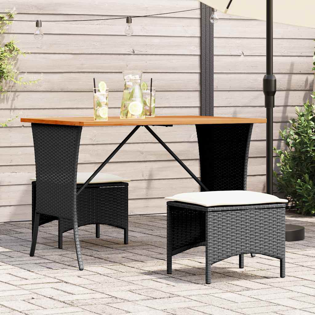 Tuintafel met acaciahouten blad 105x75x72 cm poly rattan zwart