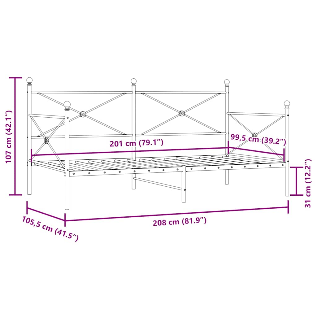 Slaapbank zonder matras 100x200 cm staal zwart