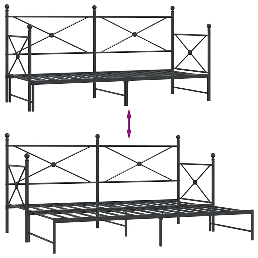 Slaapbank met onderschuifbed zonder matras 75x190cm staal zwart