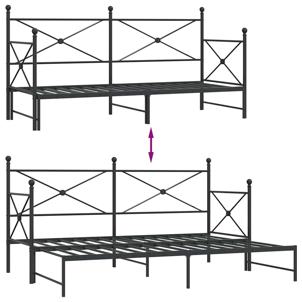 Slaapbank met onderschuifbed zonder matras 90x190cm staal zwart