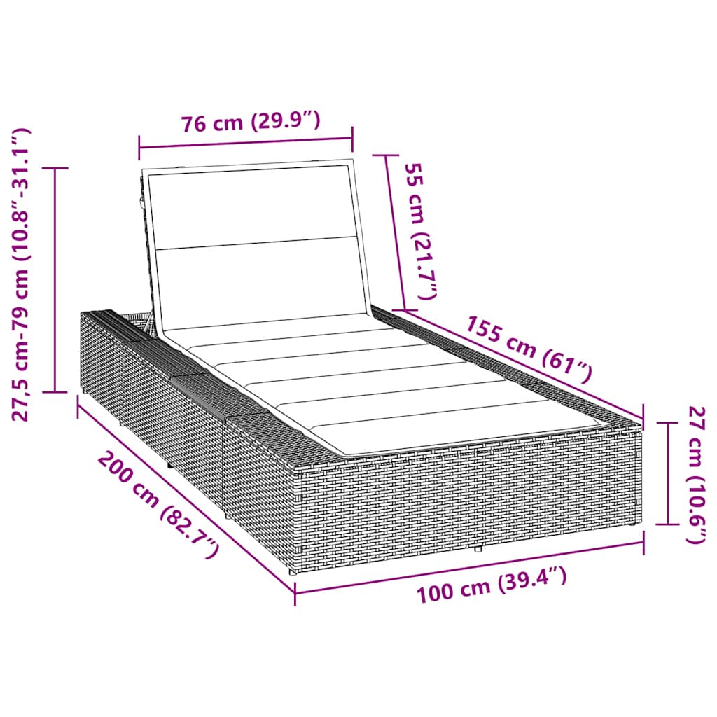 Ligbed met zwevend kussen poly rattan bruin