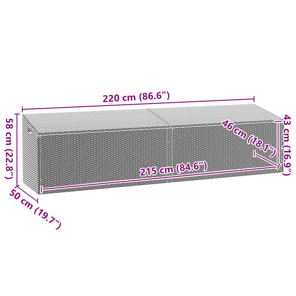 Tuinbox Poly Rattan 220 x 50 x 58 cm Grijs